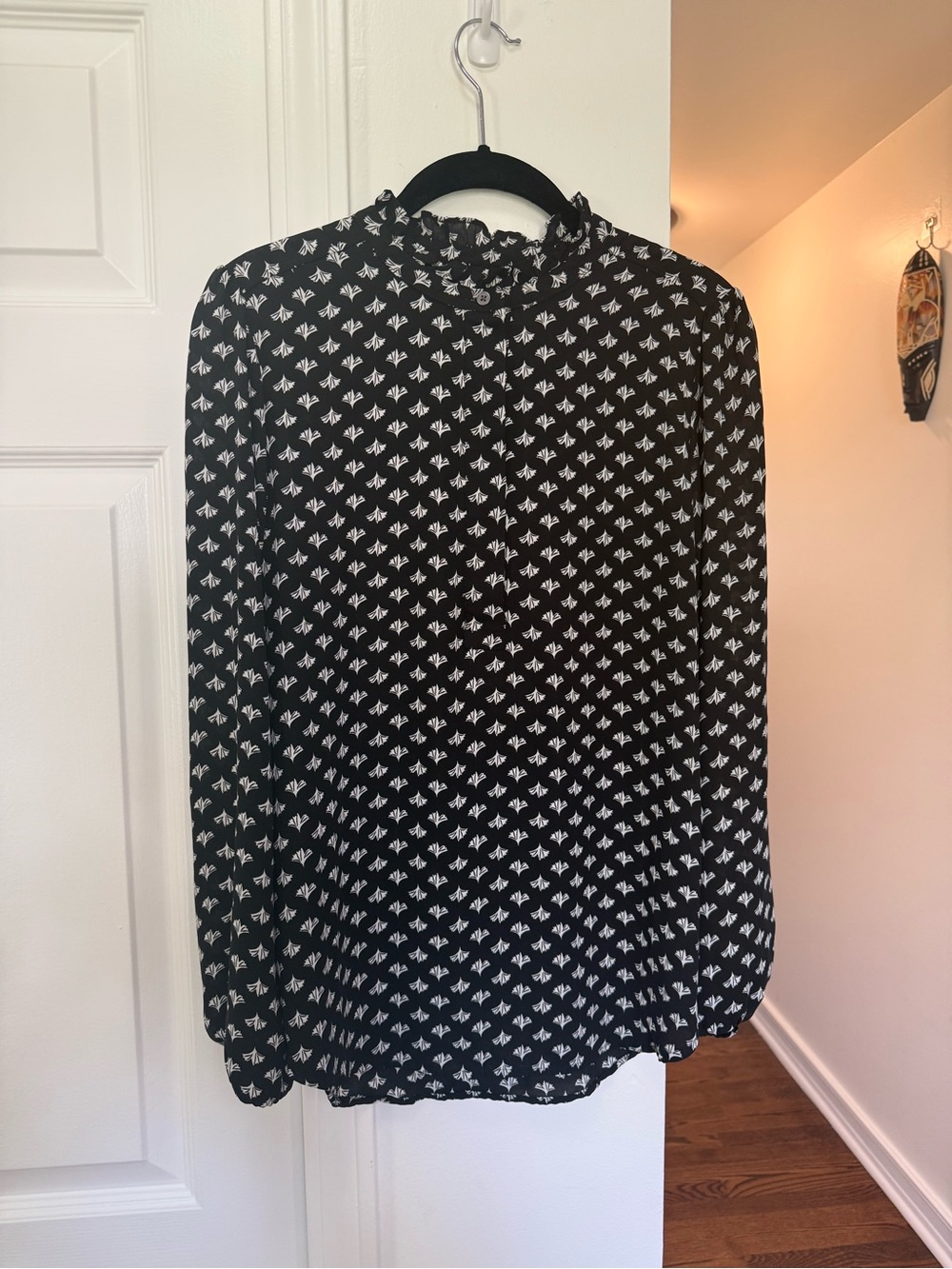LOFT Black Blouse with White Geometric Print